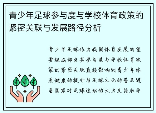 青少年足球参与度与学校体育政策的紧密关联与发展路径分析 青少年足球参与度与学校体育政策的紧密关联与发展路径分析